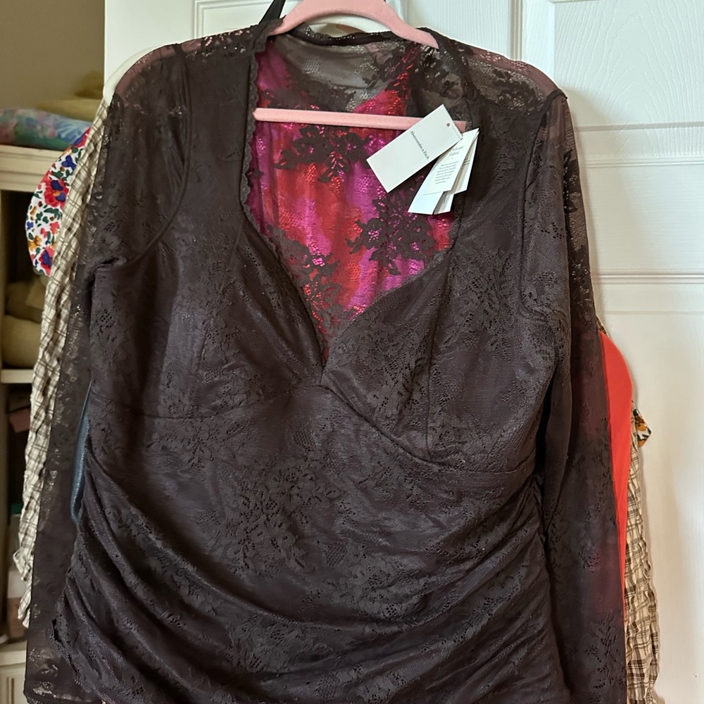 Abercrombie & Fitch Brown Lace V-Neck Long Sleeve Top